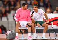 Roger Federer and Trevor Noah during The Match in Africa